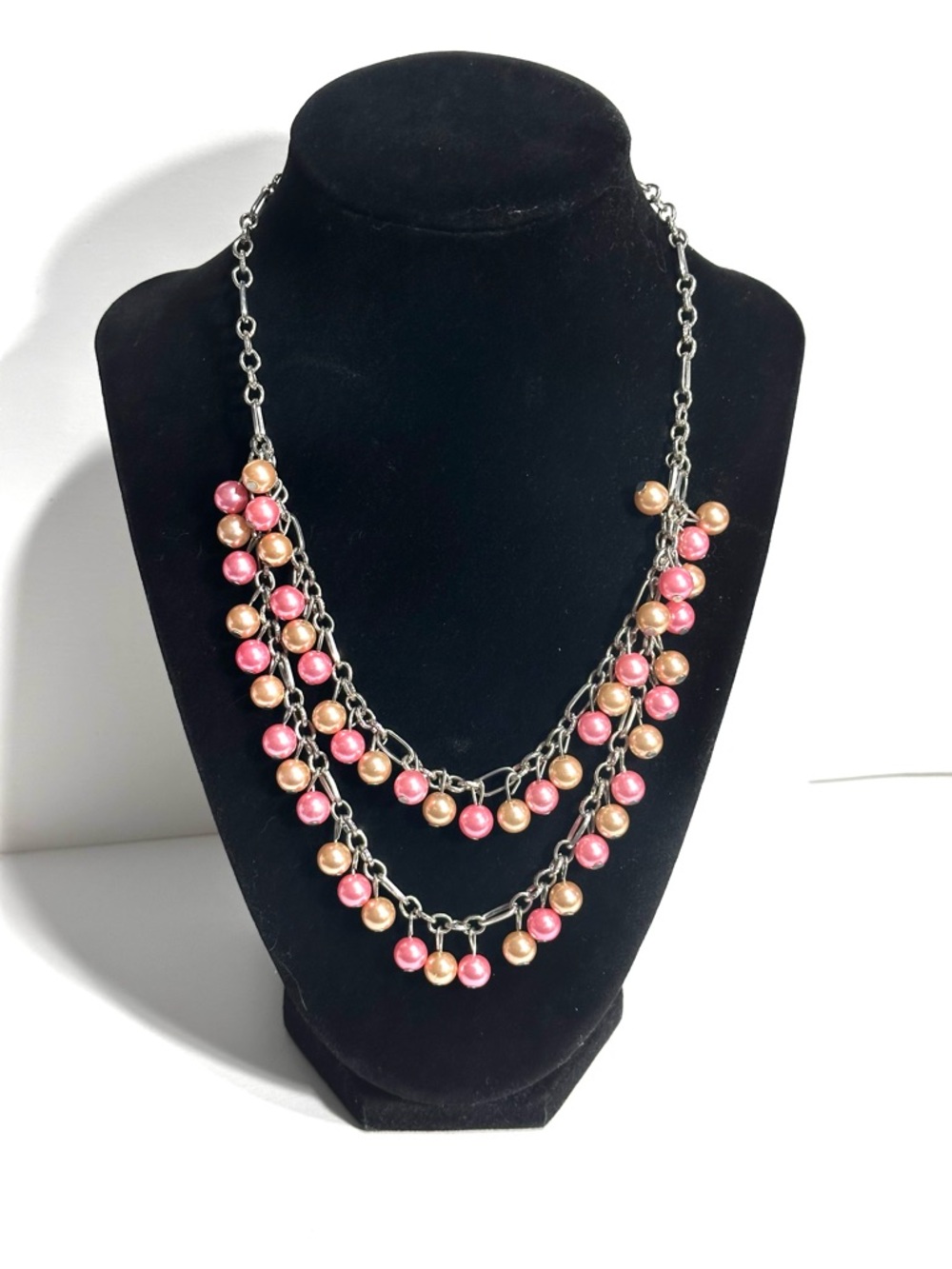 Pink & Orange Faux Pearl Necklace Cute Spring Style